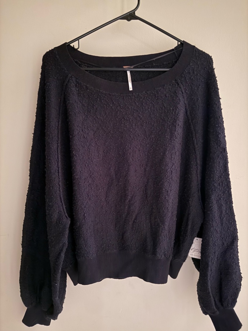 NWT Free People Black Textured Scoopneck Oversized Pullover Sweater Size M NEW